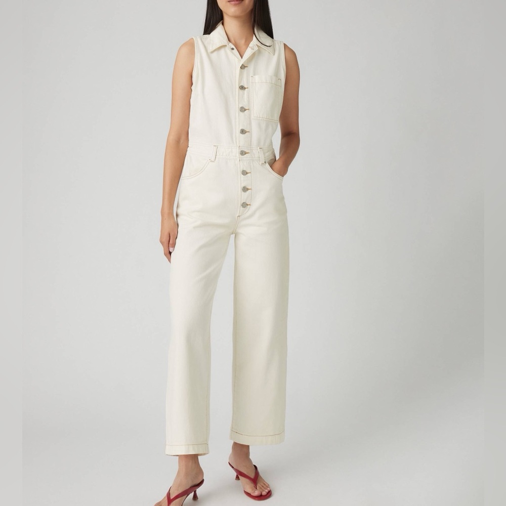 Levi's White Cotton Sleeveless Button-Front Jumpsuit